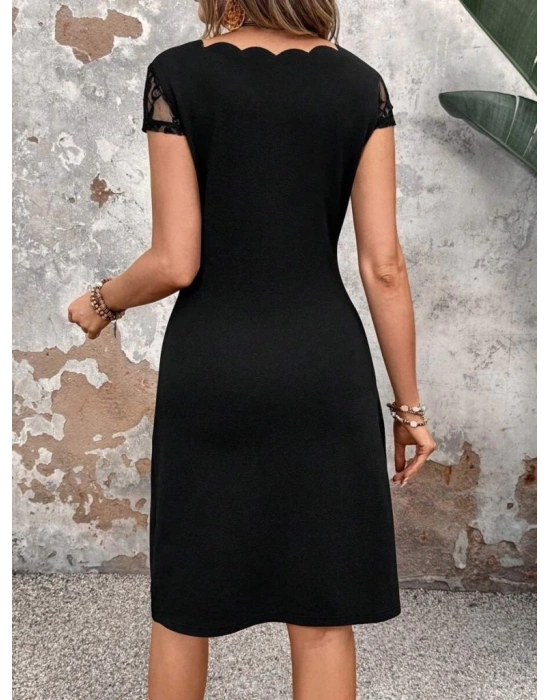 Kadın Kısa Kollu Kare Yakalı Ithal Krep Elbise