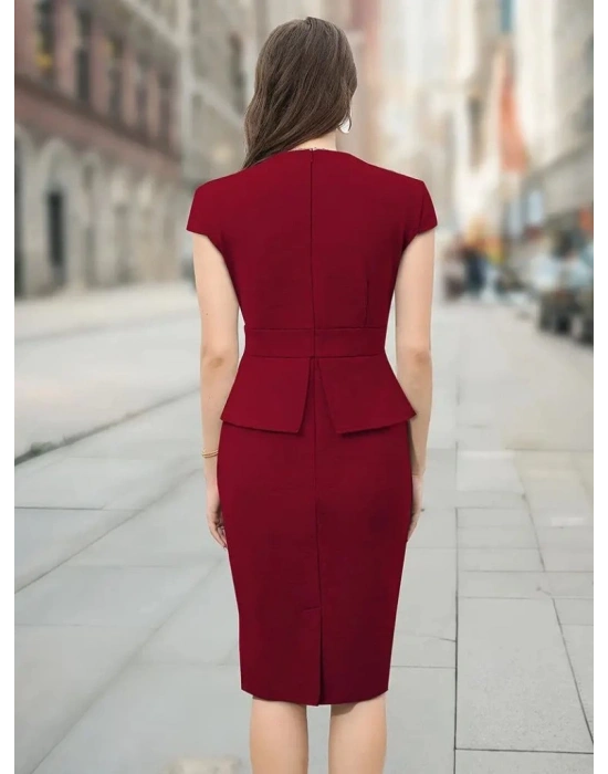 Kadın Kısa Kollu Kare Yakalı Ithal Krep Elbise