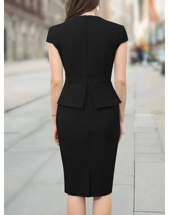 Kadın Kısa Kollu Kare Yakalı Ithal Krep Elbise