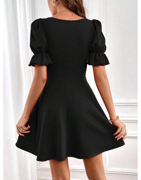 Kadın Kısa Kollu Kare Yakalı Kiloş Ithal Krep Elbise