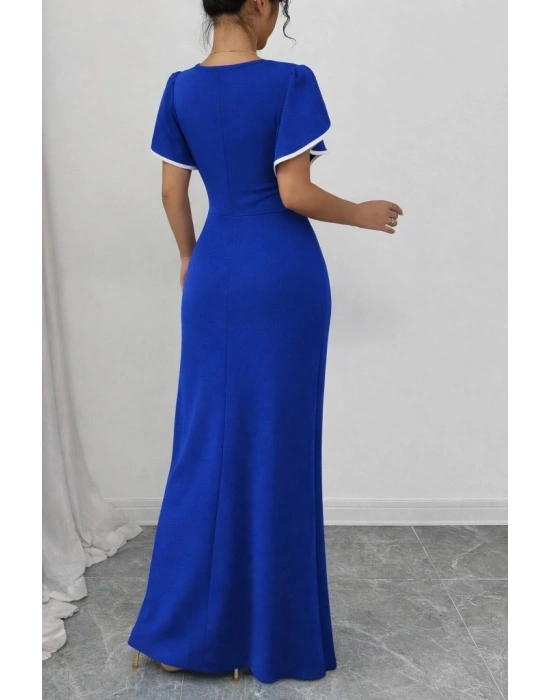 Kadın Kısa Kollu Kare Yakalı önden çapraz Kesim Detaylı Krep Elbise