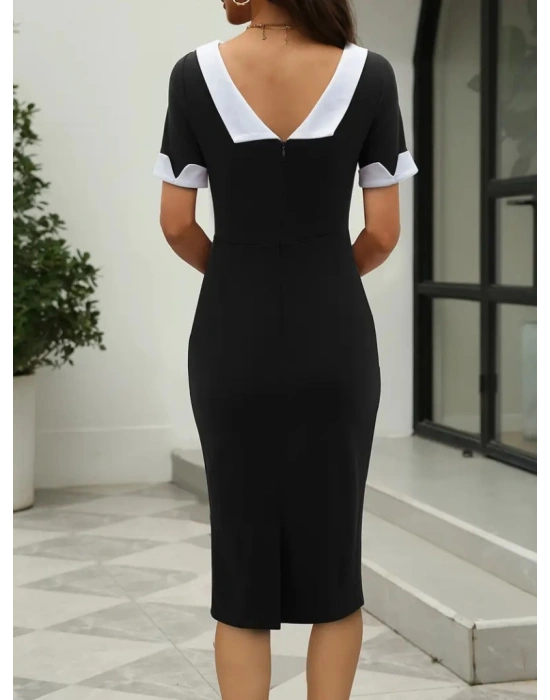 Kadın Kısa Kollu Kayık Yaka Arkadan Yakalı Ithal Krep Elbise