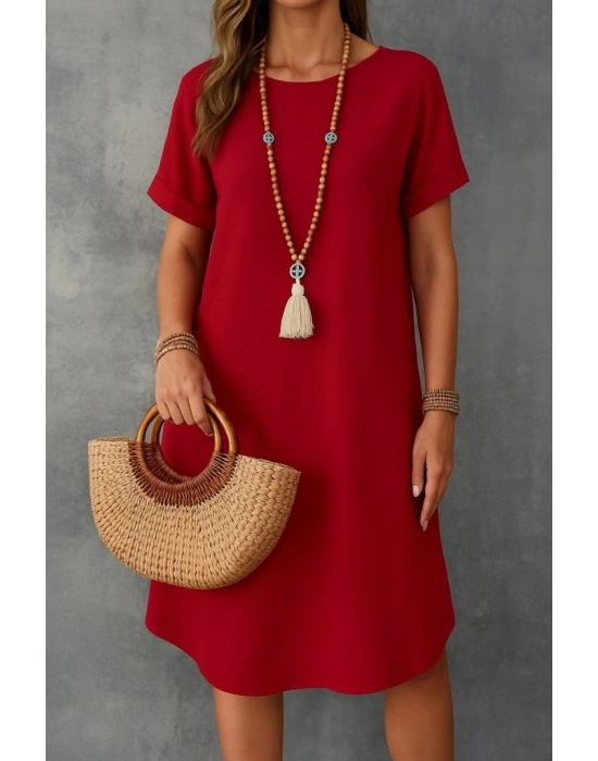 Kadın Kısa Kollu Kayık Yaka Bürümcük Elbise