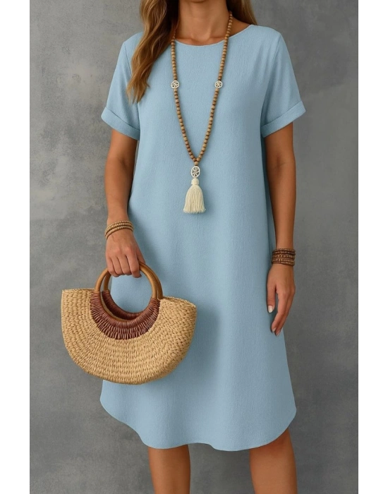 Kadın Kısa Kollu Kayık Yaka Bürümcük Elbise