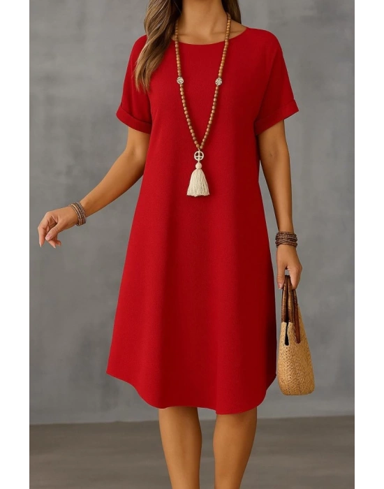 Kadın Kısa Kollu Kayık Yaka Bürümcük Elbise