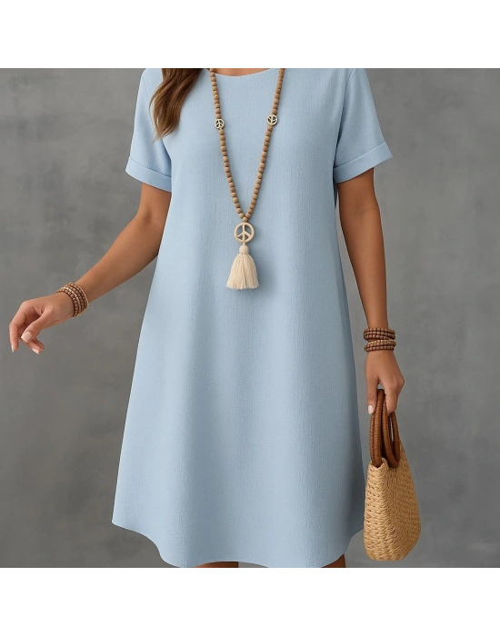 Kadın Kısa Kollu Kayık Yaka Bürümcük Elbise