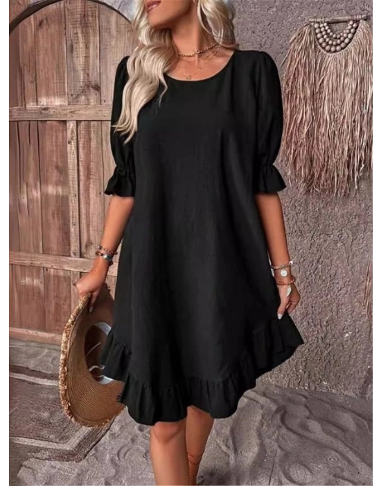 Kadın Kısa Kollu Kol Ve Eteği Volanlı Bisiklet Yaka Aerobin Elbise