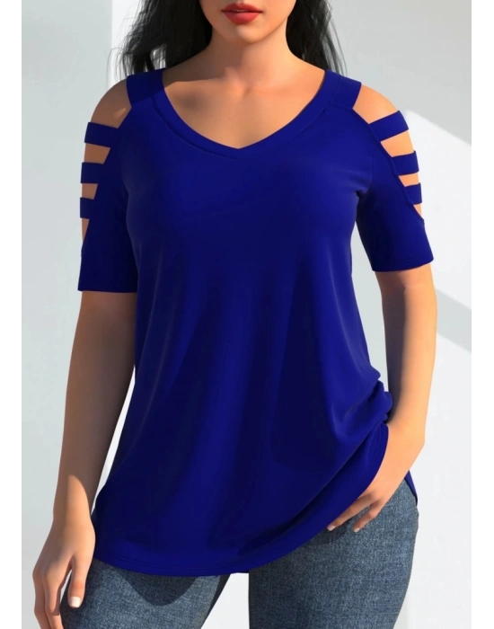 Kadın Kısa Kollu Kollar şerit Detay V Yaka Viskon Bluz