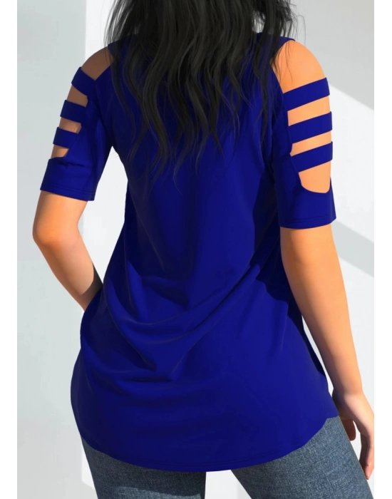 Kadın Kısa Kollu Kollar şerit Detay V Yaka Viskon Bluz