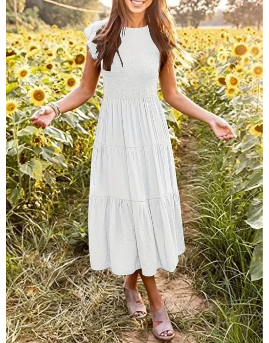 Kadın Kısa Kollu Kolları Volanlı Gipeli Aerobin Elbise