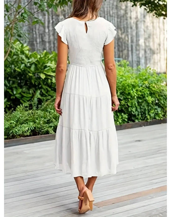 Kadın Kısa Kollu Kolları Volanlı Gipeli Aerobin Elbise