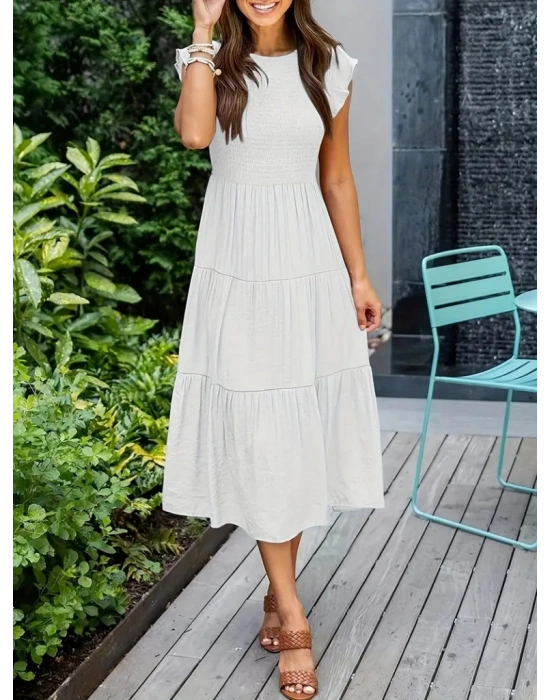 Kadın Kısa Kollu Kolları Volanlı Gipeli Aerobin Elbise