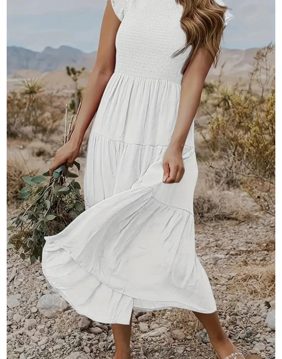 Kadın Kısa Kollu Kolları Volanlı Gipeli Aerobin Elbise