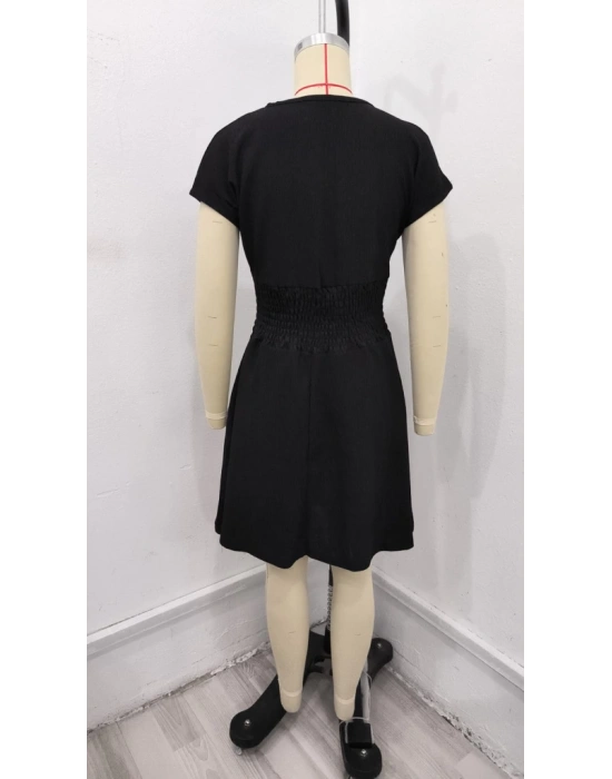 Kadın Kısa Kollu Kruvaze Yaka Beli Gipeli Bürümcük Elbise