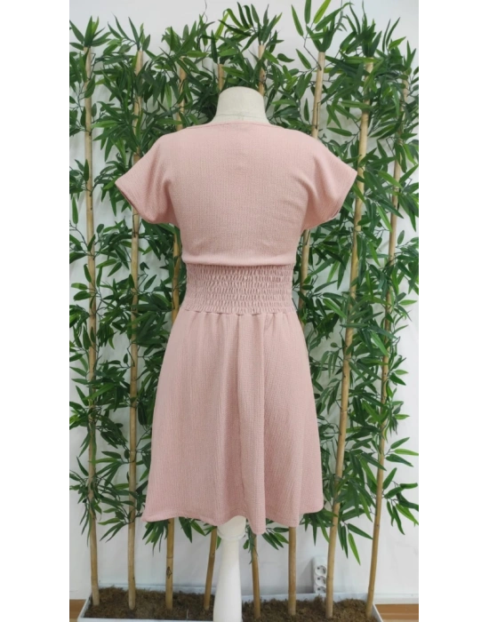 Kadın Kısa Kollu Kruvaze Yaka Beli Gipeli Bürümcük Elbise