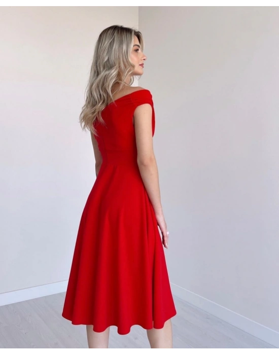 Kadın Kısa Kollu Kruvaze Yaka Eteği Volanlı Krep Elbise