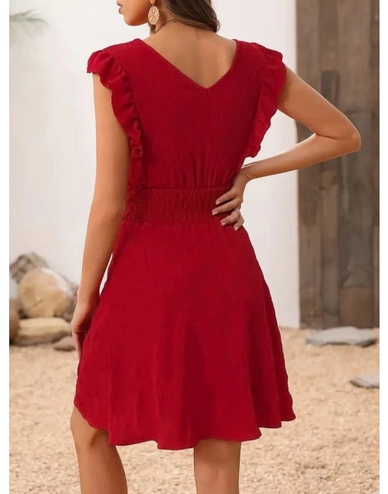 Kadın Kısa Kollu Kruvaze Yakalı Beli Lastikli Aerobin Elbise