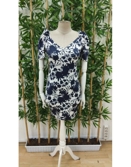 Kadın Kısa Kollu Kruvaze Yakalı çiçek Baskılı Süprem Elbise