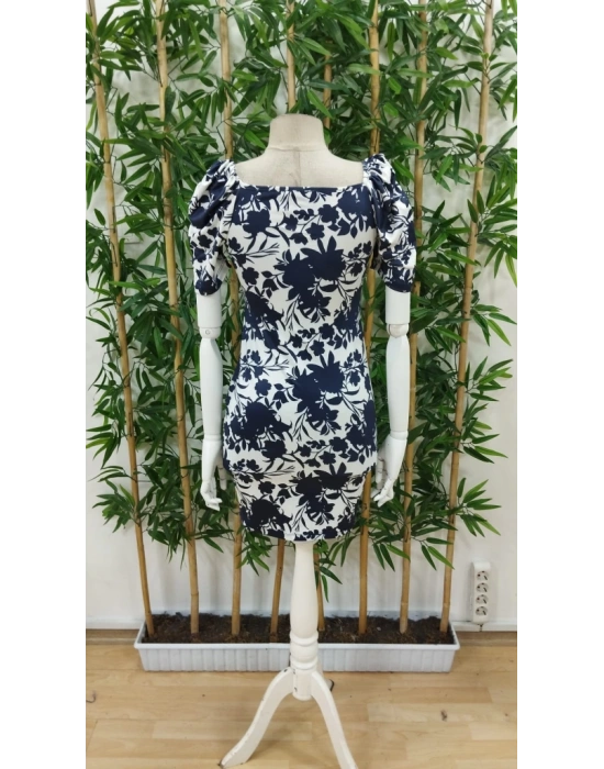 Kadın Kısa Kollu Kruvaze Yakalı çiçek Baskılı Süprem Elbise