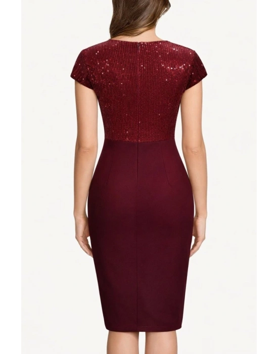 Kadın Kısa Kollu Kruvaze Yakalı ışıltı Detaylı Midi Ithal Krep Elbise