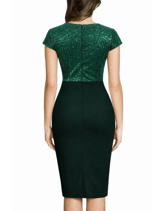 Kadın Kısa Kollu Kruvaze Yakalı ışıltı Detaylı Midi Ithal Krep Elbise