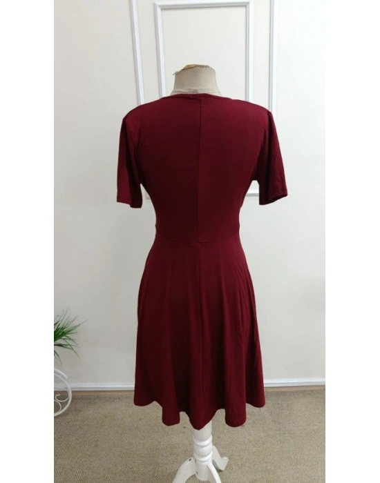 Kadın Kısa Kollu Kruvaze Yakalı önden Toka Detaylı Kısa Viskon Elbise