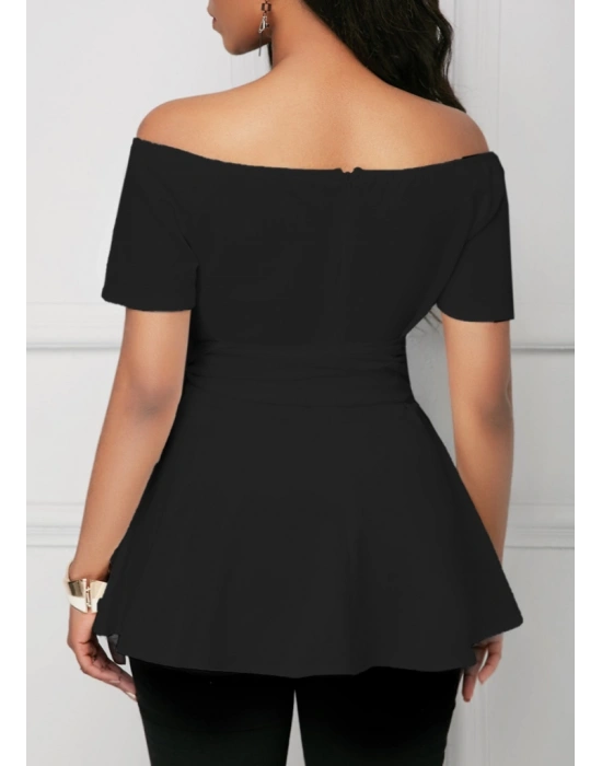 Kadın Kısa Kollu Madonna Yaka Yandan Bağlamalı Ithal Krep Bluz