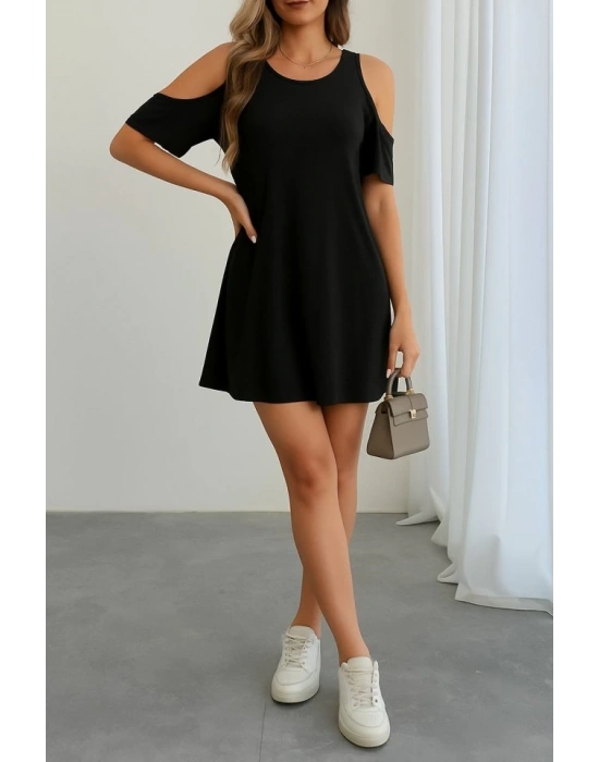 Kadın Kısa Kollu Omuz Pencere Detay Kiloş Viskon Elbise