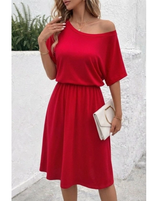 Kadın Kısa Kollu Omuzdan Açık Kiloş Midi Viskon Elbise