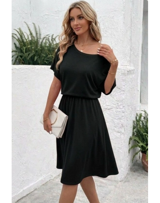 Kadın Kısa Kollu Omuzdan Açık Kiloş Midi Viskon Elbise