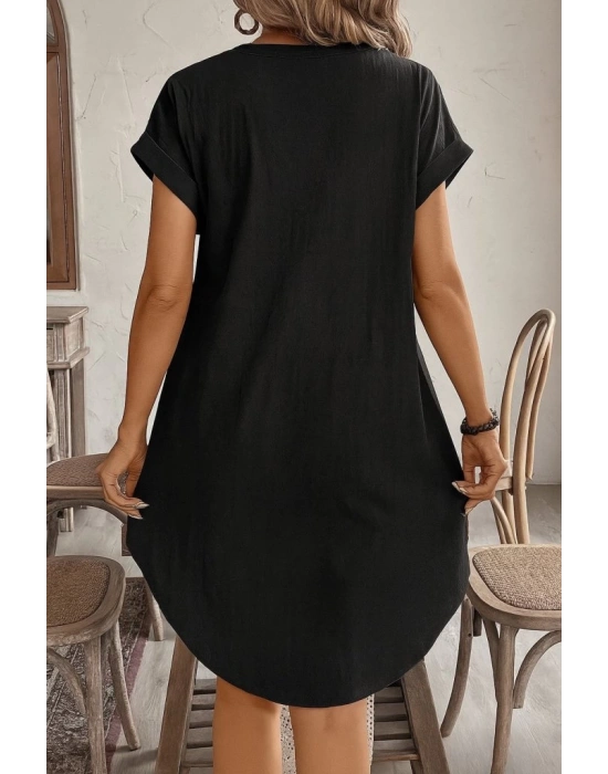 Kadın Kısa Kollu önden Düğmeli Ithal Keten Elbise