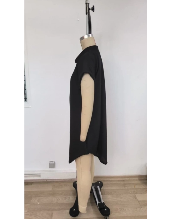 Kadın Kısa Kollu önden Düğmeli Ithal Keten Elbise