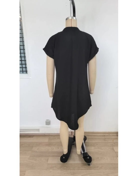 Kadın Kısa Kollu önden Düğmeli Ithal Keten Elbise