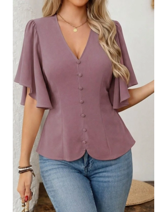 Kadın Kısa Kollu önden Düğmeli Ithal Krep Bluz