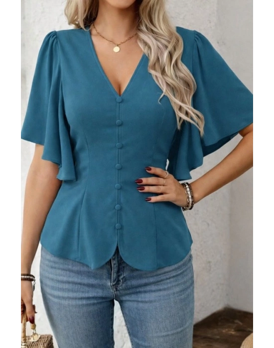 Kadın Kısa Kollu önden Düğmeli Ithal Krep Bluz