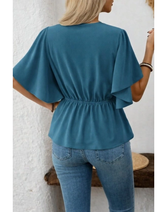 Kadın Kısa Kollu önden Düğmeli Ithal Krep Bluz