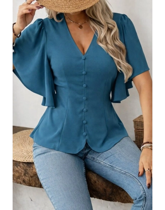 Kadın Kısa Kollu önden Düğmeli Ithal Krep Bluz