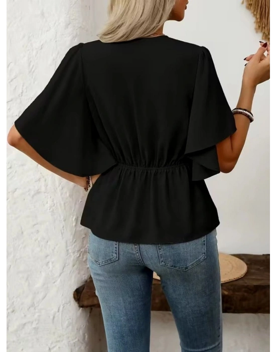 Kadın Kısa Kollu önden Düğmeli Ithal Krep Bluz