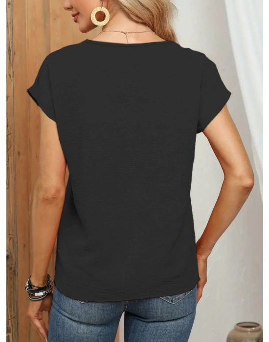 Kadın Kısa Kollu önü Düğmeli V Yaka Aerobin Bluz