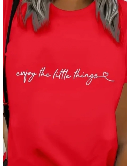 Kadın Kısa Kollu önü Yazı Baskılı Basic Süprem Bluz