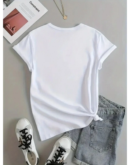 Kadın Kısa Kollu Palmiye Baskılı Viskon Tshirt