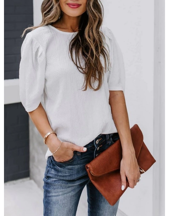 Kadın Kısa Kollu Pileli Balın Kol Bürümcük Bluz