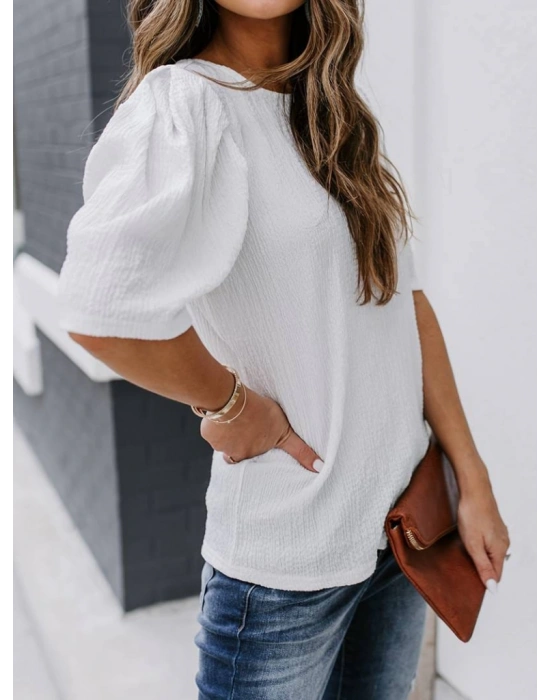 Kadın Kısa Kollu Pileli Balın Kol Bürümcük Bluz