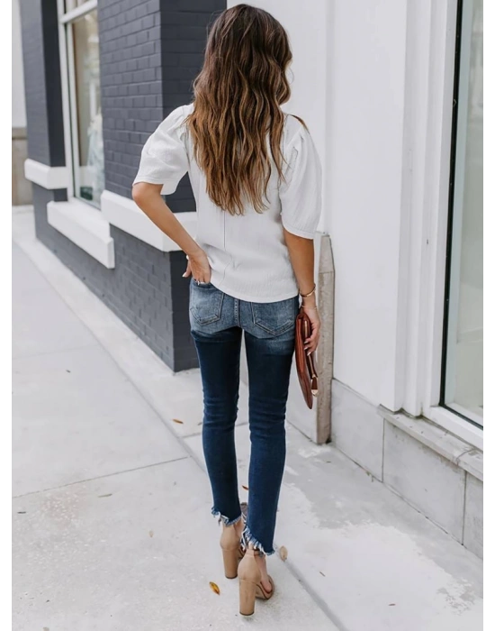 Kadın Kısa Kollu Pileli Balın Kol Bürümcük Bluz