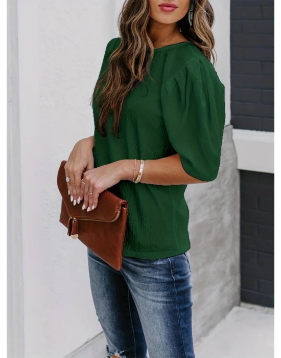 Kadın Kısa Kollu Pileli Balon Kol Bürümcük Bluz