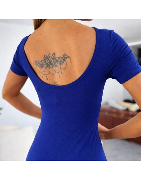 Kadın Kısa Kollu Sırt Dekolteli Yırtmaç Detaylı Viskon Elbise