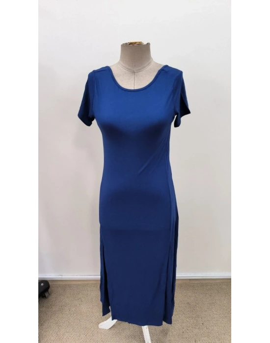 Kadın Kısa Kollu Sırt Dekolteli Yırtmaç Detaylı Viskon Elbise