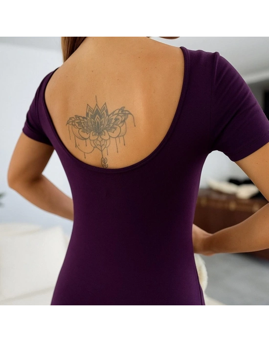 Kadın Kısa Kollu Sırt Dekolteli Yırtmaç Detaylı Viskon Elbise