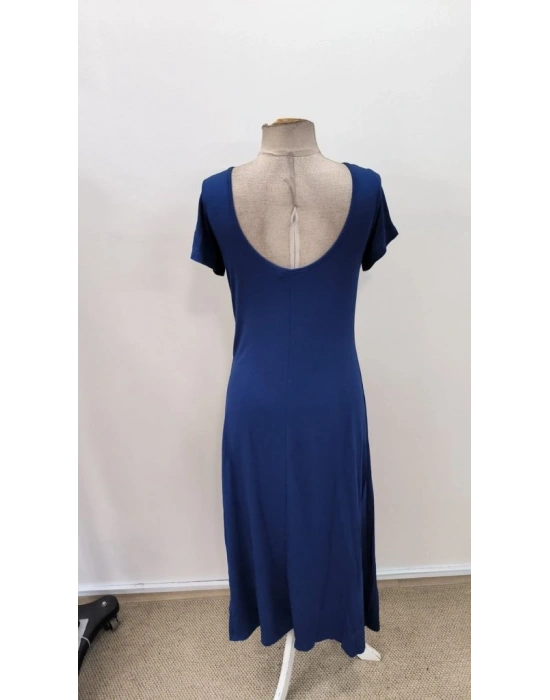 Kadın Kısa Kollu Sırt Dekolteli Yırtmaç Detaylı Viskon Elbise