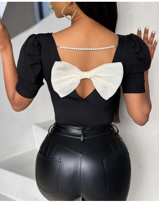 Kadın Kısa Kollu Sırt Inci Ve Kurdela Detay Karpuz Kol Yerli Krep Bluz. 109 Adet Standart Beden Gerisi 3 Beden